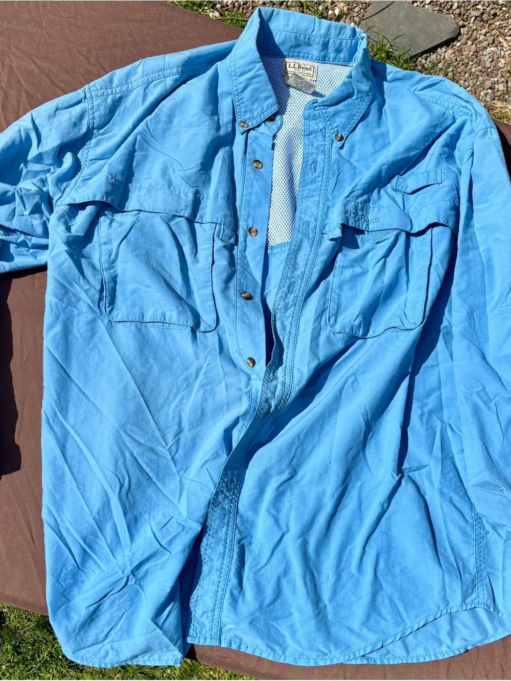 L.L. Bean Men’s Lightweight Shirt in Bright Blue Fishing style. L to XL feel.